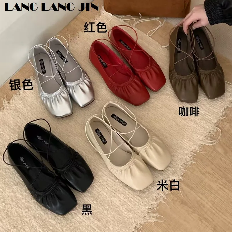 

2026 Women Flats Shoes Fashion SquareToe Shallow Slip On Ladies Soft Ladies Mary Jane Ballerina Female Flats Casual Ballet Mujer