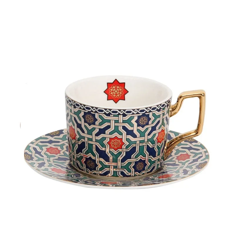 Moroccan Geometric Coffee Mug High Grade Ceramic Office Breakfast Tea Cup and Saucer Set Luxury Afternoon Tea Cup Couple Gift