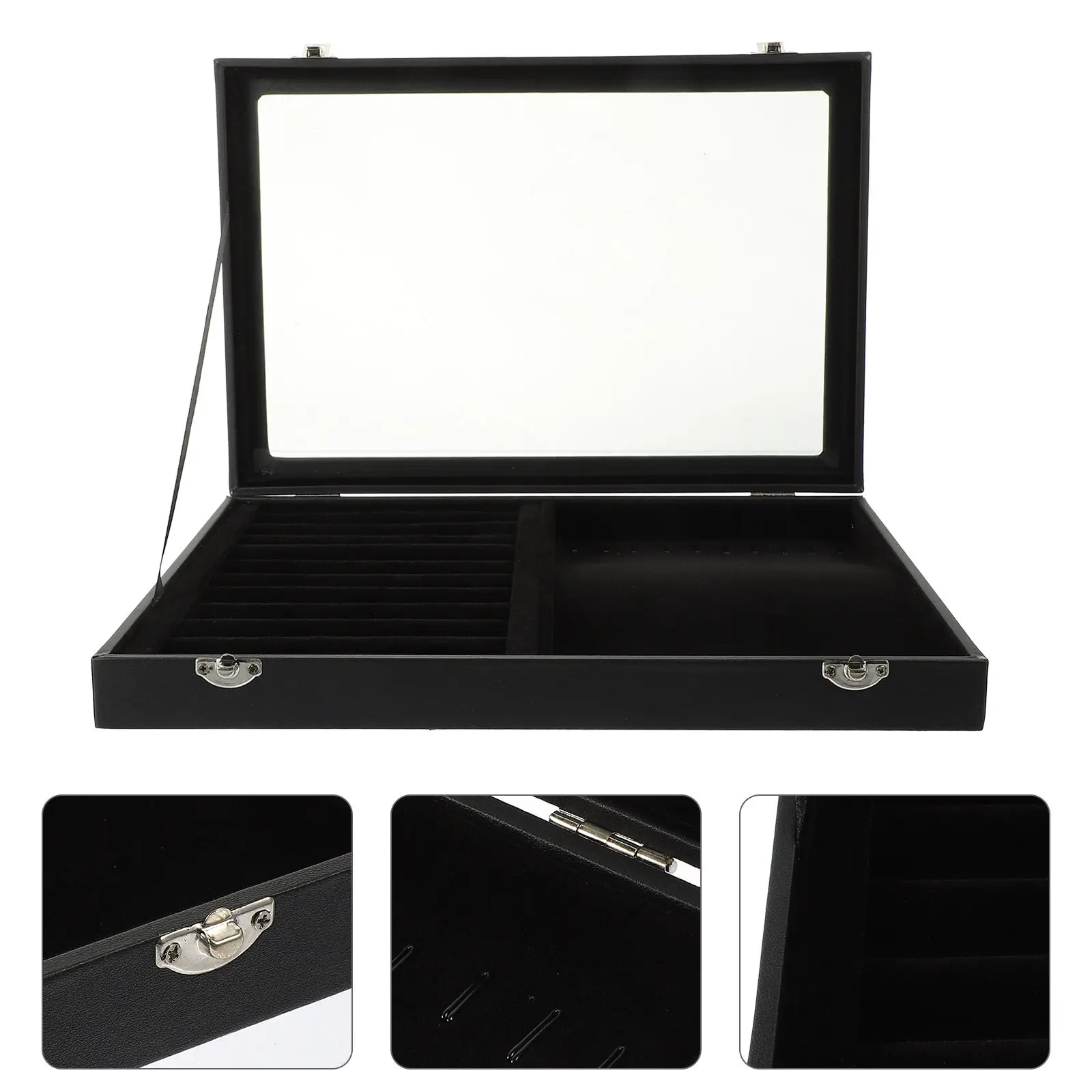 

Коробка для демонстрации ювелирных изделий с прозрачной стеклянной крышкой, тонкий органайзер для хранения колец, ожерелий, серег, идеально подходит для дома и витрин магазинов