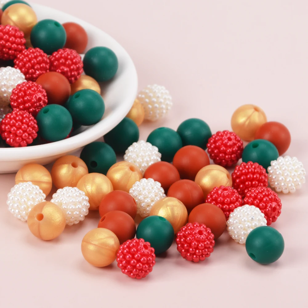 LOFCA 100pcs/ acrylic Bayberry beads Round loose silicone beads Silicone necklace Silicone teething necklace silicone beads