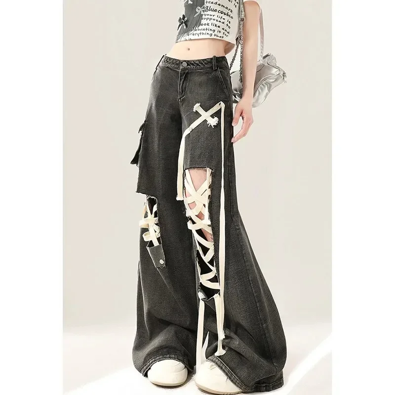 Women's High Waist Baggy Denim Pants, Boyfriend Trouser, Hip-hop Fashion, Vintage Streetwear, Wide Leg, Oversize, Y2K, 2024
