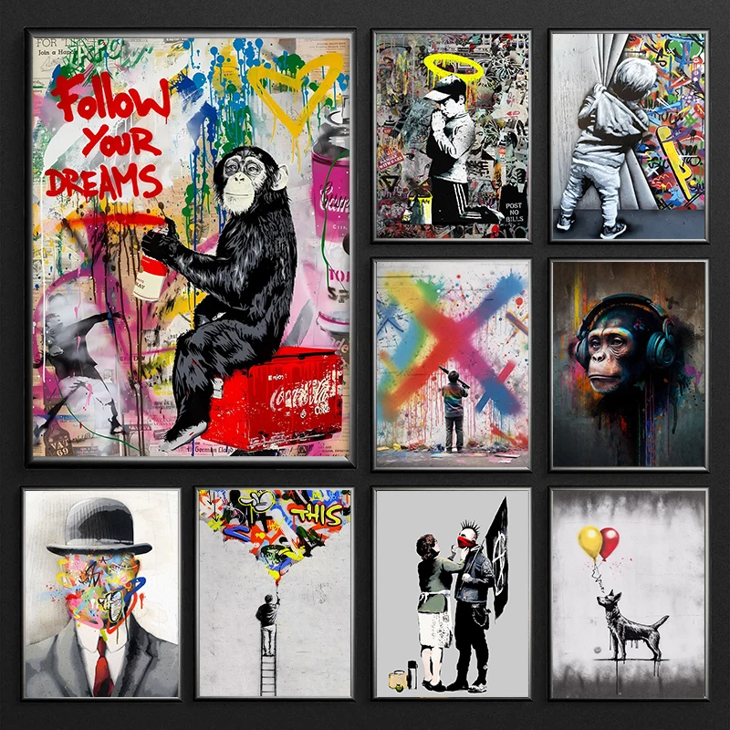 Banksy Street And Pop Art Monkey Banana Poster Print Canvas Painting Graffiti Wall Art For Living Room Home Decor Cuadros