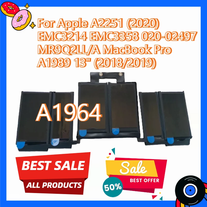 

High-Performance A1964 3625mah for Apple A2251 (2020) EMC3214 EMC3358 020-02497 MR9Q2LL/A MacBook Pro A1989 13" (2018/2019)