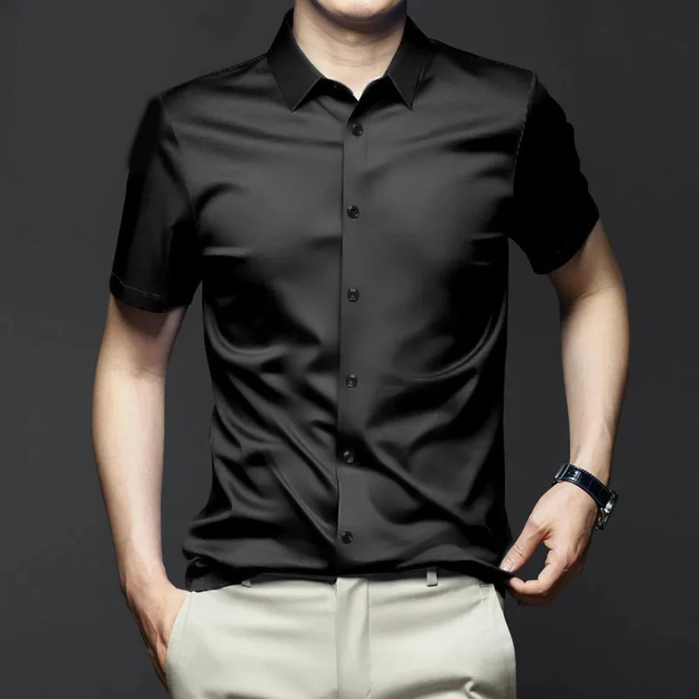 

Mens Summer Short Sleeved Shirt Smooth Slightly Wrinkle Resistant Business Tops