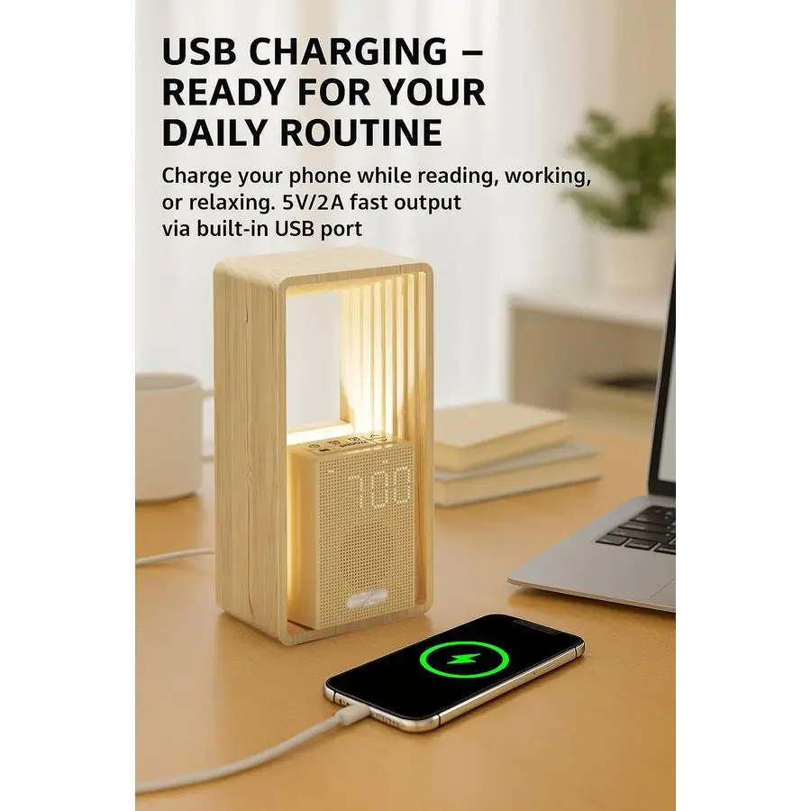 ساعة منبه مع ضوء WakeUp آلة صوت منبه مزدوج مع شاحن USB، 9 أصوات نوم، ضوء ليلي، شاشة عكس الضوء، توقيت تلقائي