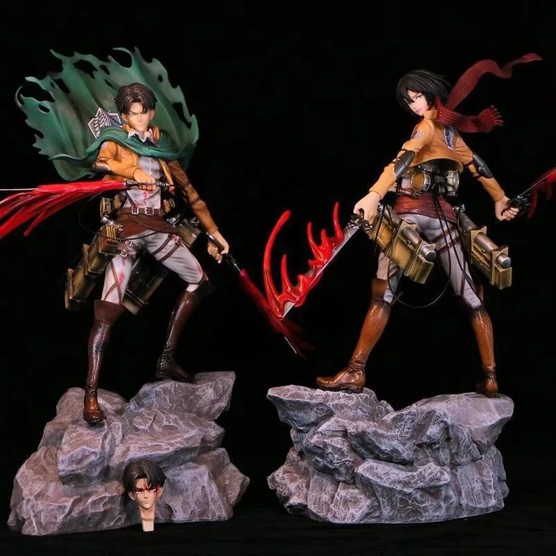 attack-on-titan-gk-figure-levi-ackerman-mikasa-ackerman-battle-damaged-double-head-sculpt-anime-pvc-statue-collectible-model