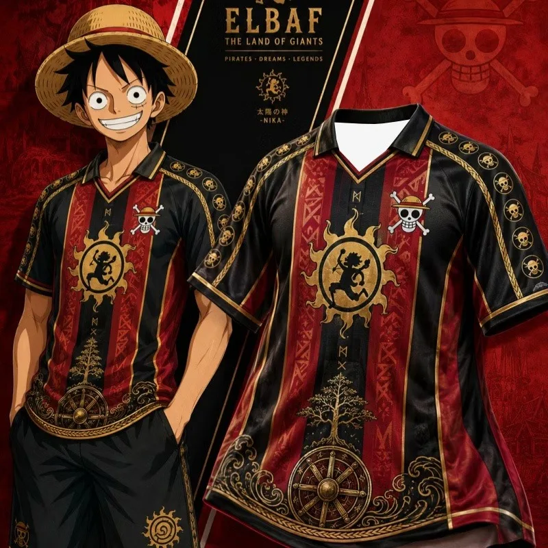 2026 New Nika Luffy Giant Kingdom Nautical-Themed Short-Sleeve Jersey – 3D Print Breathable Sports Polo Shirt (Family Matching)