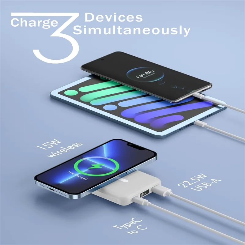 10000mAh Magnetic Power Bank Wireless USB C Powerbank Foldable Stand Fast Charger External Spare Battery For iPhone 15 Xiaomi