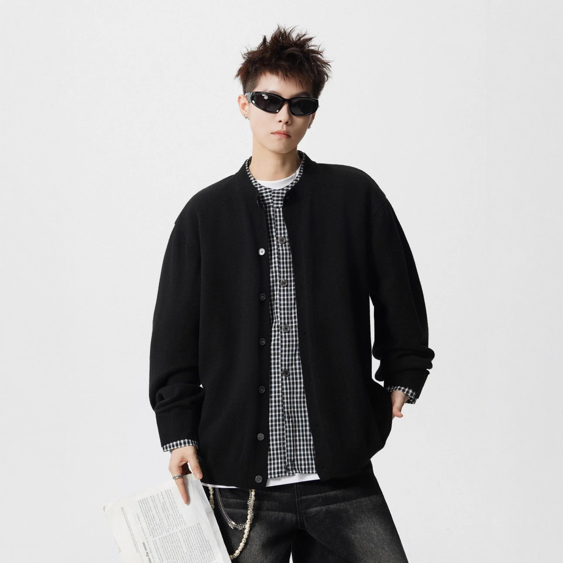 Fake Two-piece Spliced Knit Sweater for Men and Women Loose Cardigan for Autumn and Winter Lazy and Casual Couple Outfit Sweater