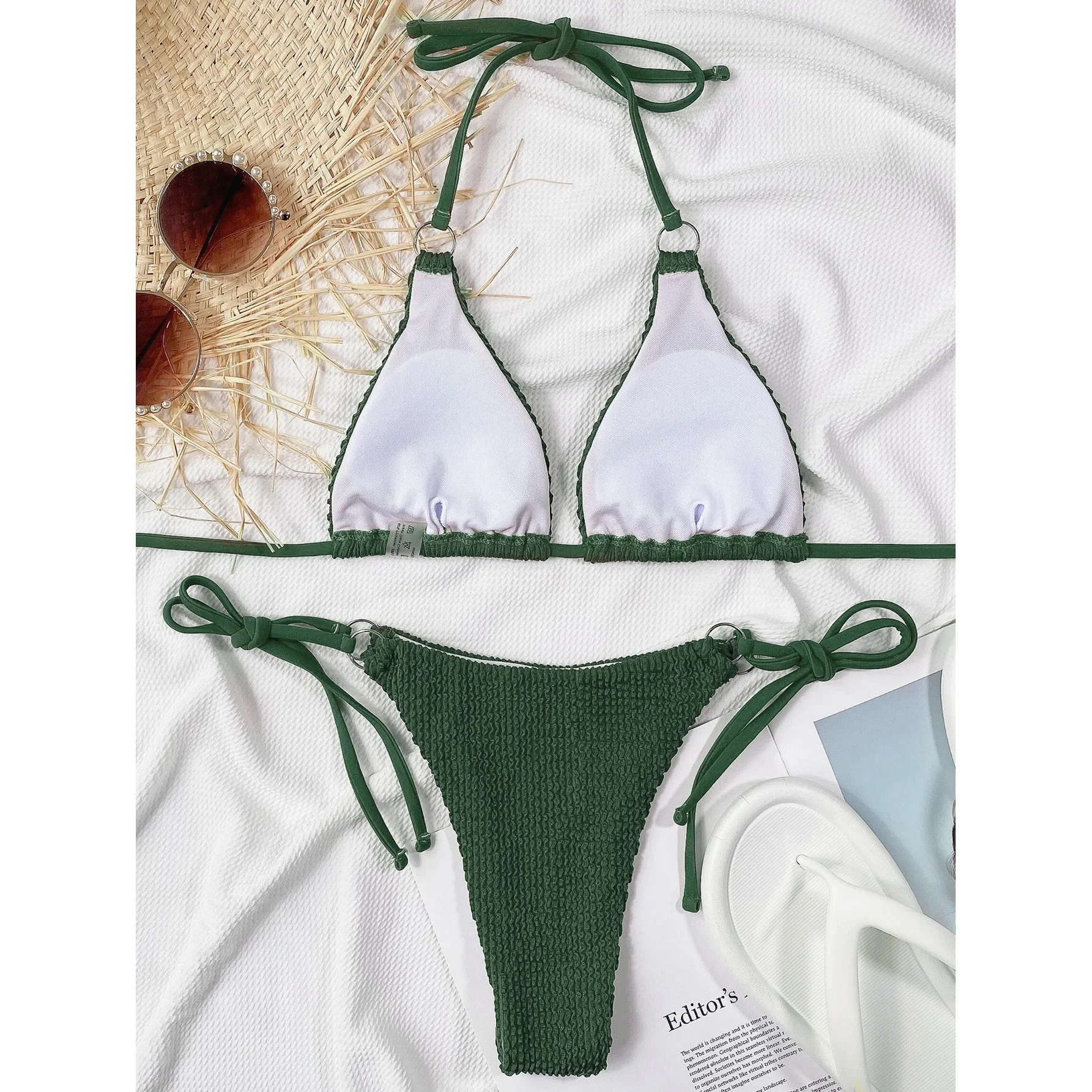 bikini sexy con anello a costine e allacciatura, set due pezzi, costume da bagno con cravatta, costume da bagno, costumi da bagno, abiti da spiaggia, biquini bakini tankini