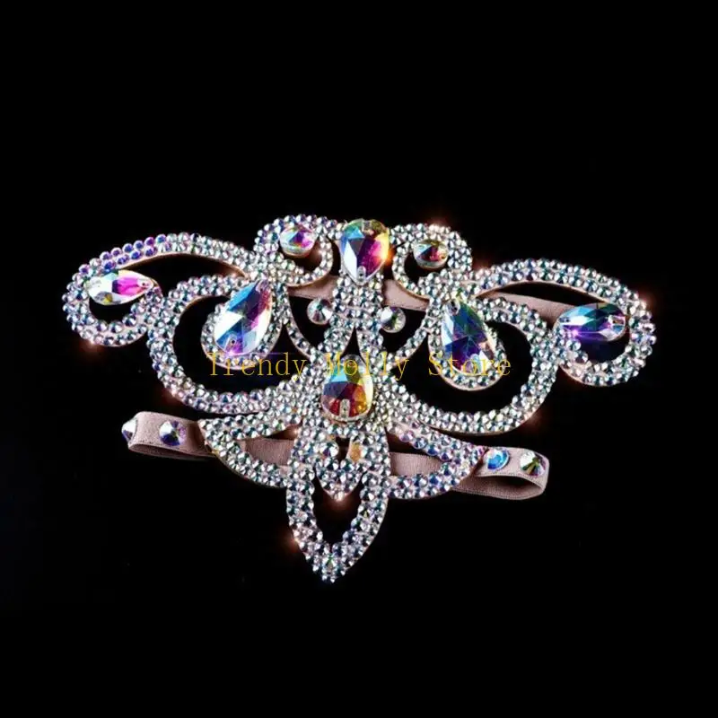N5KB Soft Suedes Base Leg Band Adorned With Sparkling AB Rhinestones For Stage Shows view 2