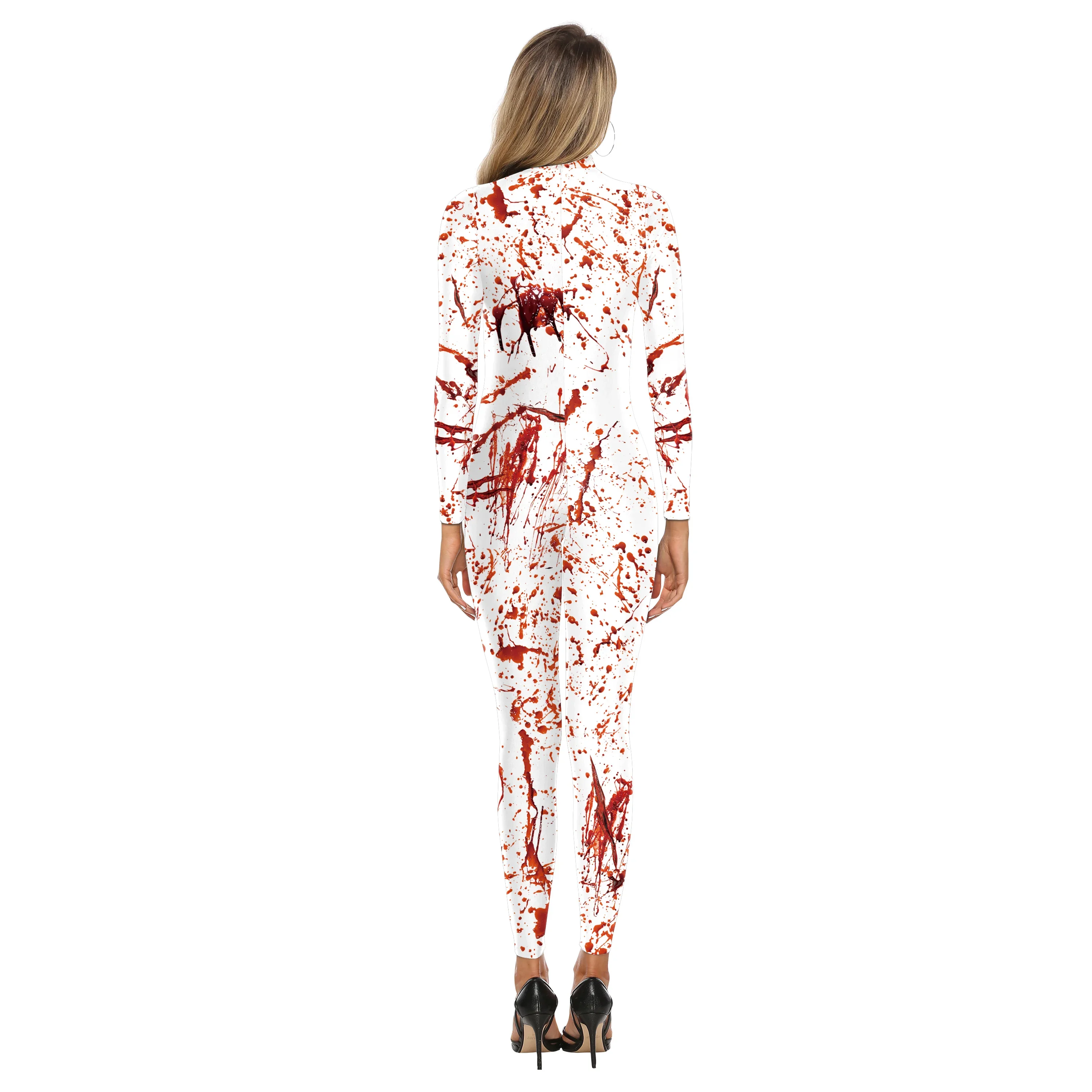 Halloween Women Cosplay Scary Blood Scar Printing Nurse Uniform Sexy Slim Bodysuit Zenti Carnival Party Stage Clothings 2024