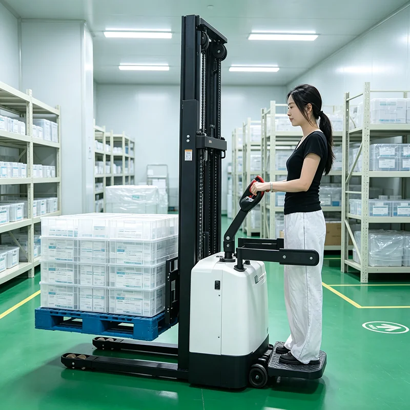 Warehouse Material Handling Stacker Semi Electric Pallet Stacker 1.5Ton Walkie Type