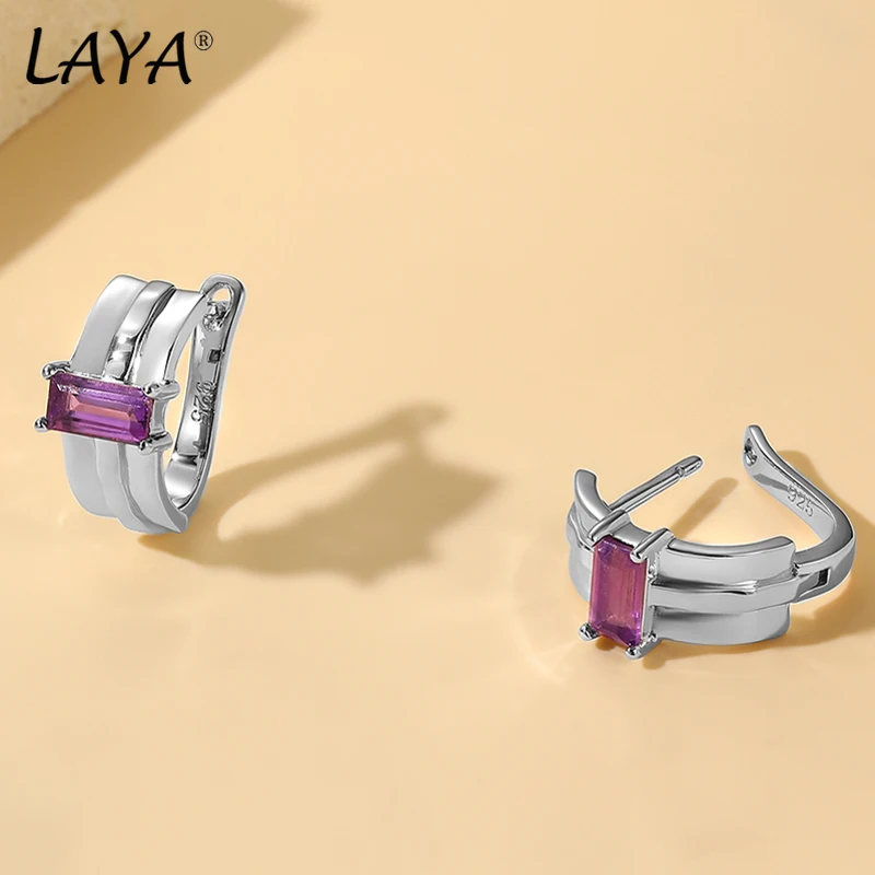 

LAYA Pure 925 Sterling Silver Silver Earrings For Women Sparkling Natural Amethyst Minimalist Earrings Charming Fine Jewelry