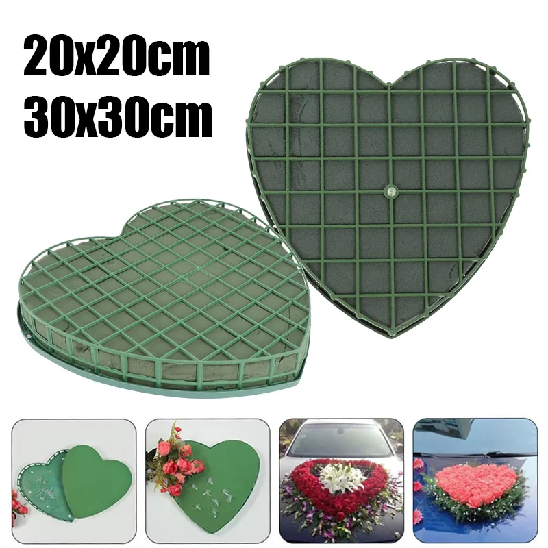 1PC Floral Schaum Blöcke Herzförmige Blumen Ziegel Mit Saugnapf Tablett Grün Floristen Schwamm Blume