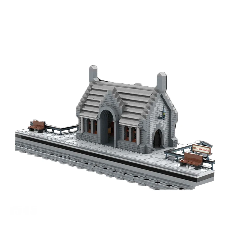 MOC Stadt-Architektur Straßenansicht Bahnhof Modulare Bauklötze DIY Montage-Modell Spielzeug Kindergeschenke