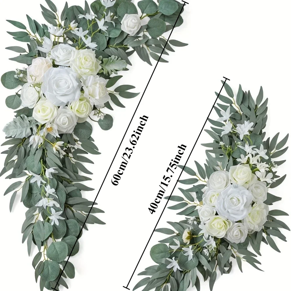 Romantische weiße künstliche Hochzeitsblumen, künstliche Bogenblumen, künstlicher Hochzeitsbogen, Blumen-Set, Hochzeit, Willkommensschild, Dekor – Detail 36