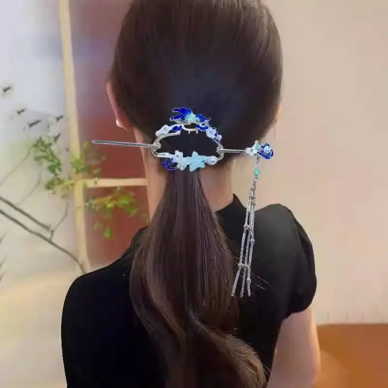 

Chinese Style Hanfu Classical Tassel Pearl Flower Hair Sticks for Women Lady Cheongsam Hairpin Festivals Hair Clip Accessories