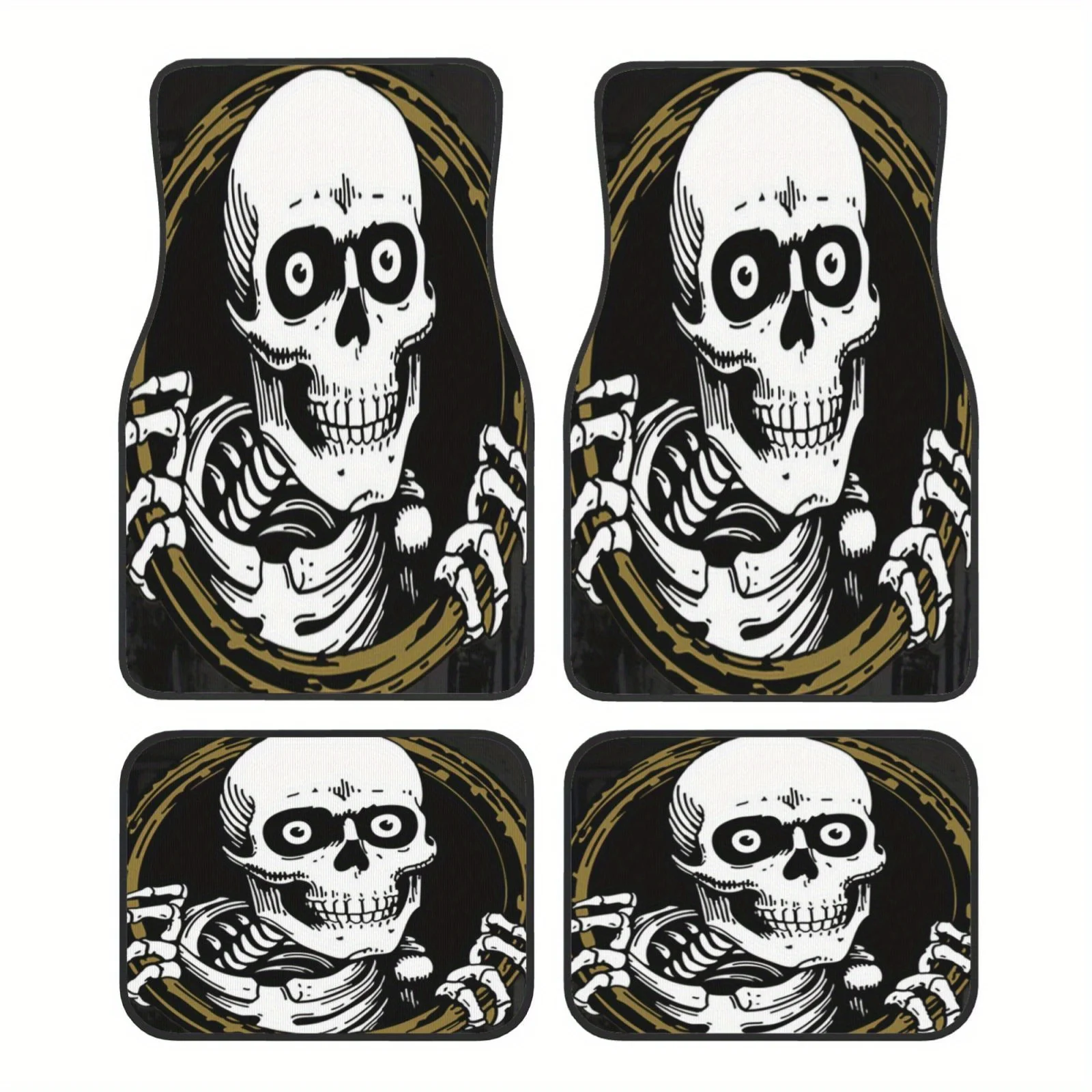 

Set Of 4 Car Floor Mats Featuring A Skull Head Design, Easy To Clean And Washable. These Stylish Interior Accessories Make Great