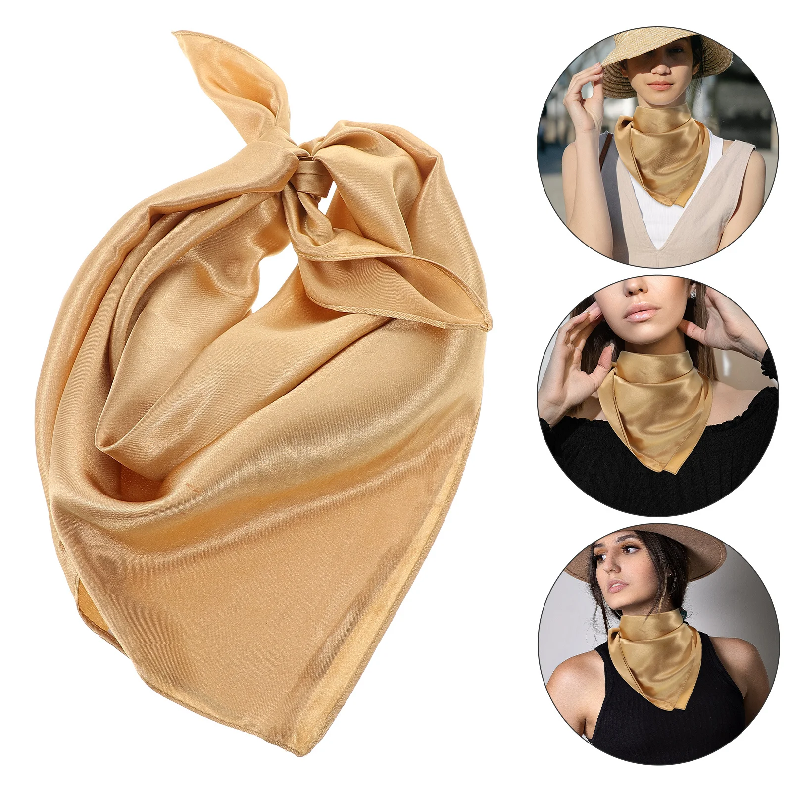 

1 Piece Genuine Silk Scarf for Women Solid Color Elegant Fashion Wrap Square Accessory Gift Golden Women Scarf