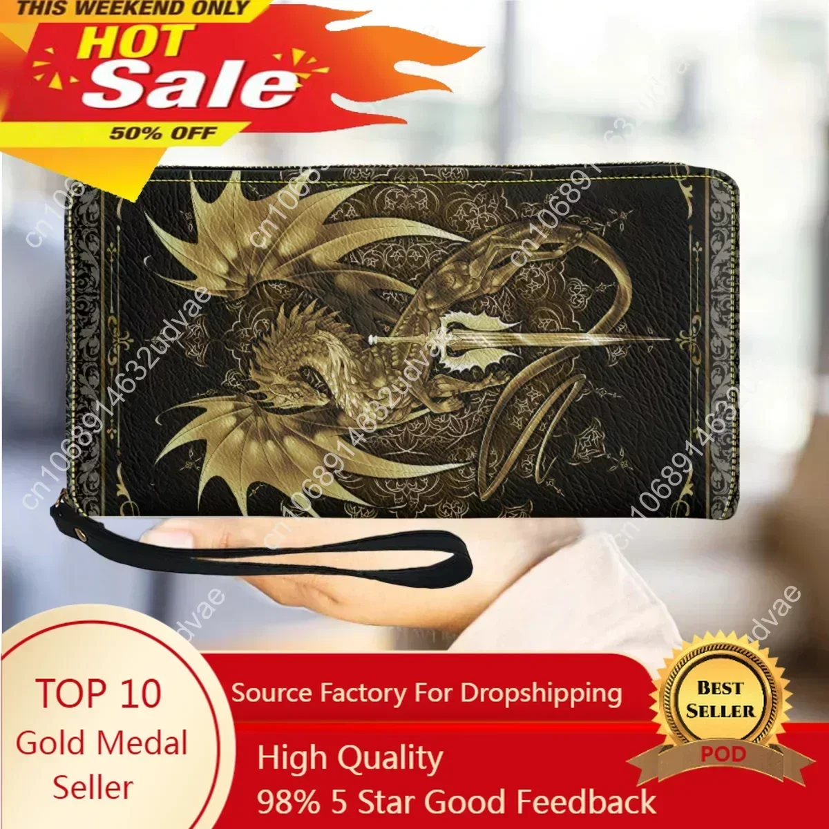 

Golden Dragon Design Women Wallet Luxury Brand Leather Slim Ladies Purse Multifunction Purses Card Holder for Teen Girls Storage