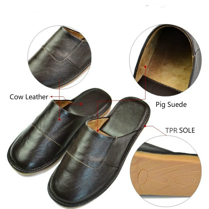 Zapatillas de cuero de vaca para hombre, zapatos informales de lujo para interiores, calidad de casa, dormitorio, primavera y otoño