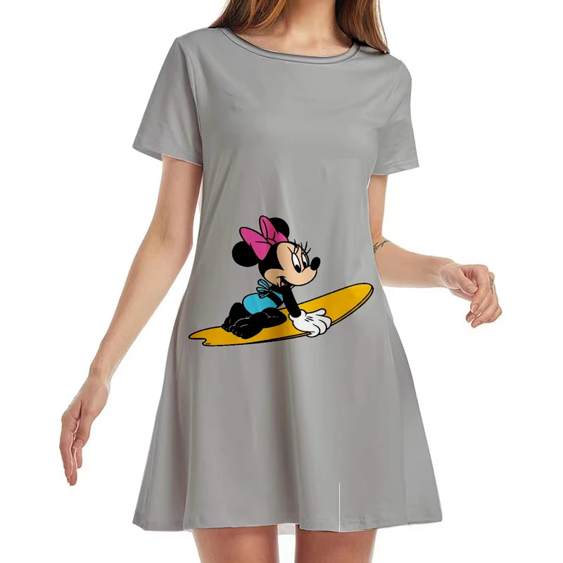 Disney – Mini robe Minnie Mouse à col rond pour femmes, tenue de plage décontractée, style Boho, manches courtes, Y2K, nouvelle collection été 2022