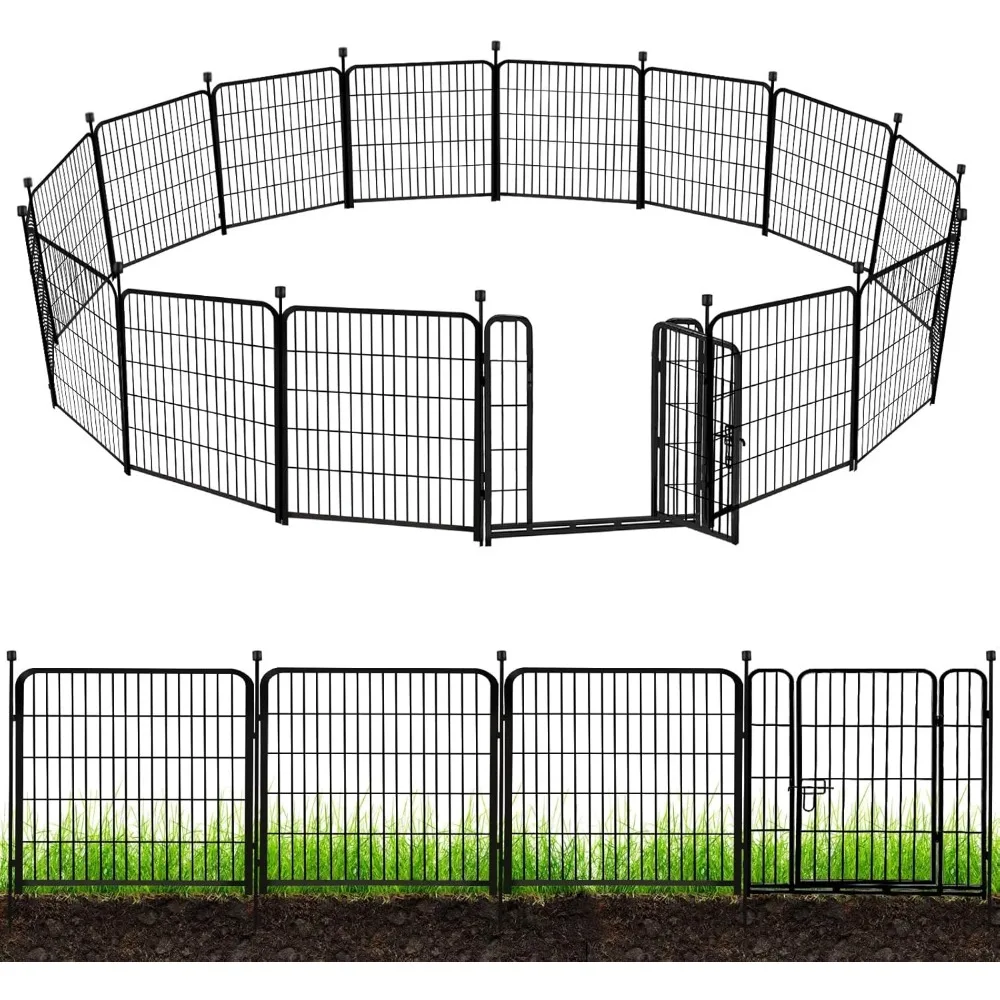 

Garden Fence with Gate 32in(H) x 31 ft(L),14 Panels Black Heavy Duty Iron Metal Animal Barrier Fence, Indoor&Outdoor Dog Plaype