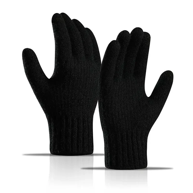 Men Alpaca Wool Touchscreen Gloves Fleece Lined Thickened Windproof Cold Resistant Cycling Warm Knitted Sport Mittens