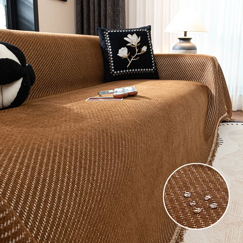 Thick Anti Slip Sofa Towel with Tassel Chenille Classic Gray Waterproof Urine Proof Couch Cushion Fully Wrapped Sofa Cover Cloth