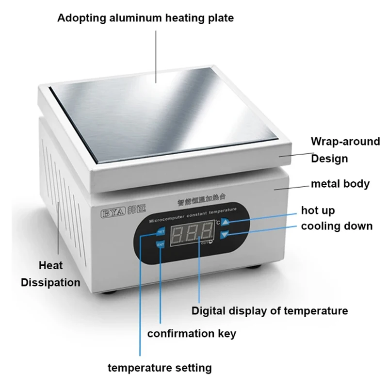 200*200 مللي متر محطة التدفئة الإلكترونية لوح تسخين الجدول منصة التسخين المسبق 0 ~ 400 ℃   لإصلاح شاشة اللمس LCD للهاتف BGA PCB SMD