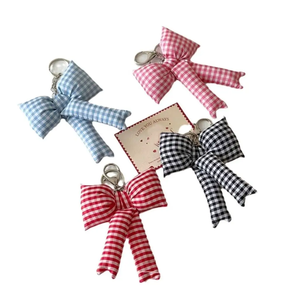 Backpack Pendant 3D Bowknot Keychain Pink Color Keyring Accessories Puff Grid Bowknot Keychain Cute Y2K