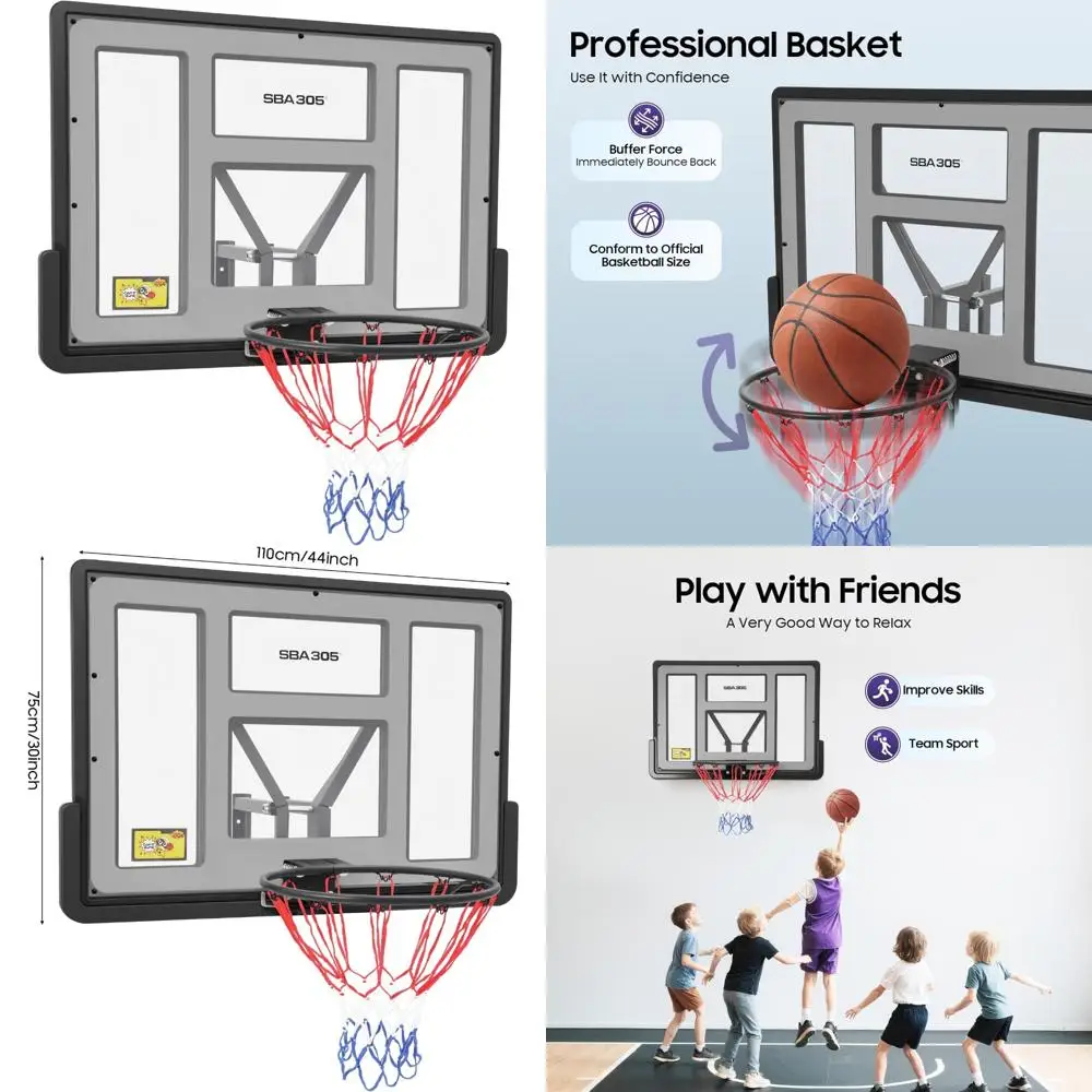

Professional Wall-Mounted Basketball Combo with 44 Inch PET Shatter-Proof Backboard and Rim for Competition-Level Play
