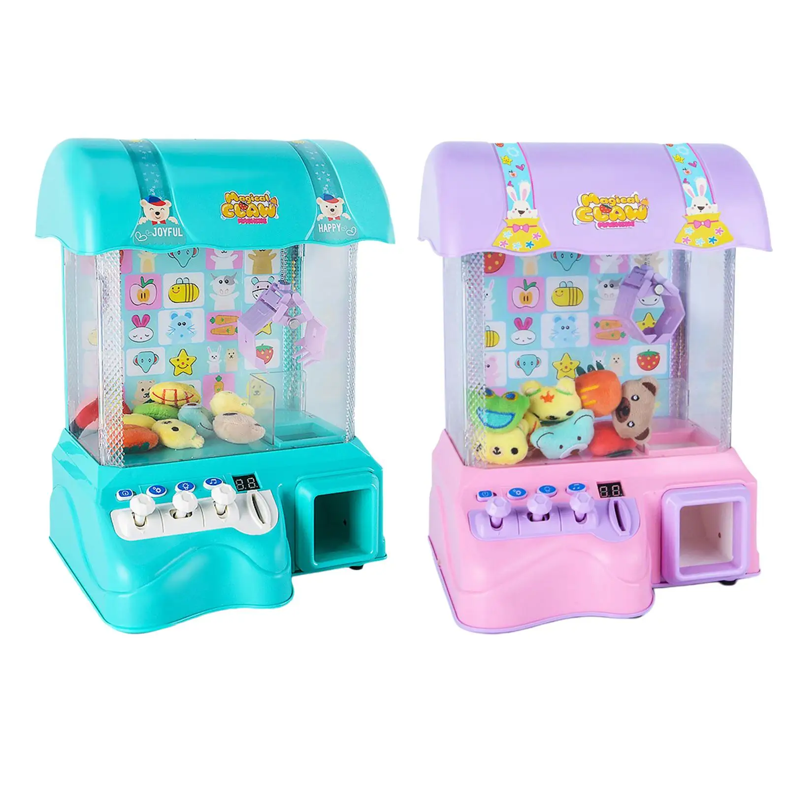 Childrens Claw Machine Electronic Toy Catch Doll Game with Reusable Coins USB Powered Mini Arcade for Home