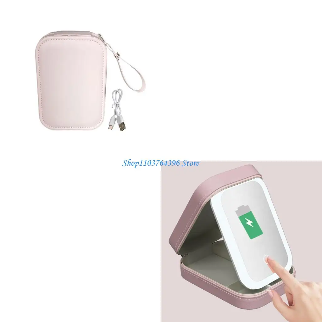 

Travel Makeup Case with LED Mirror Jewelry Organizers Portable Light up Box Portable Makeup Box Mixed Texture for Travel