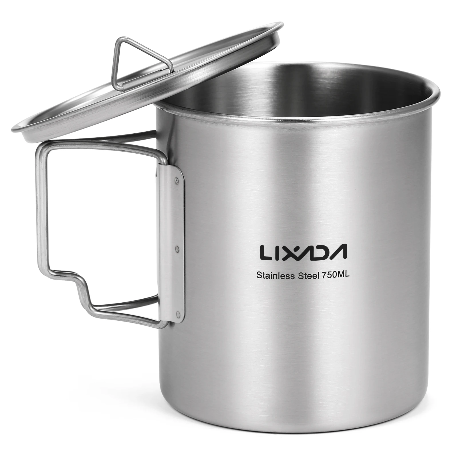 Lixada 750ml Cup Outdoor Stainless Steel Water Cup Mug with Foldable Handles and Lid for Camping Hiking Backpacking