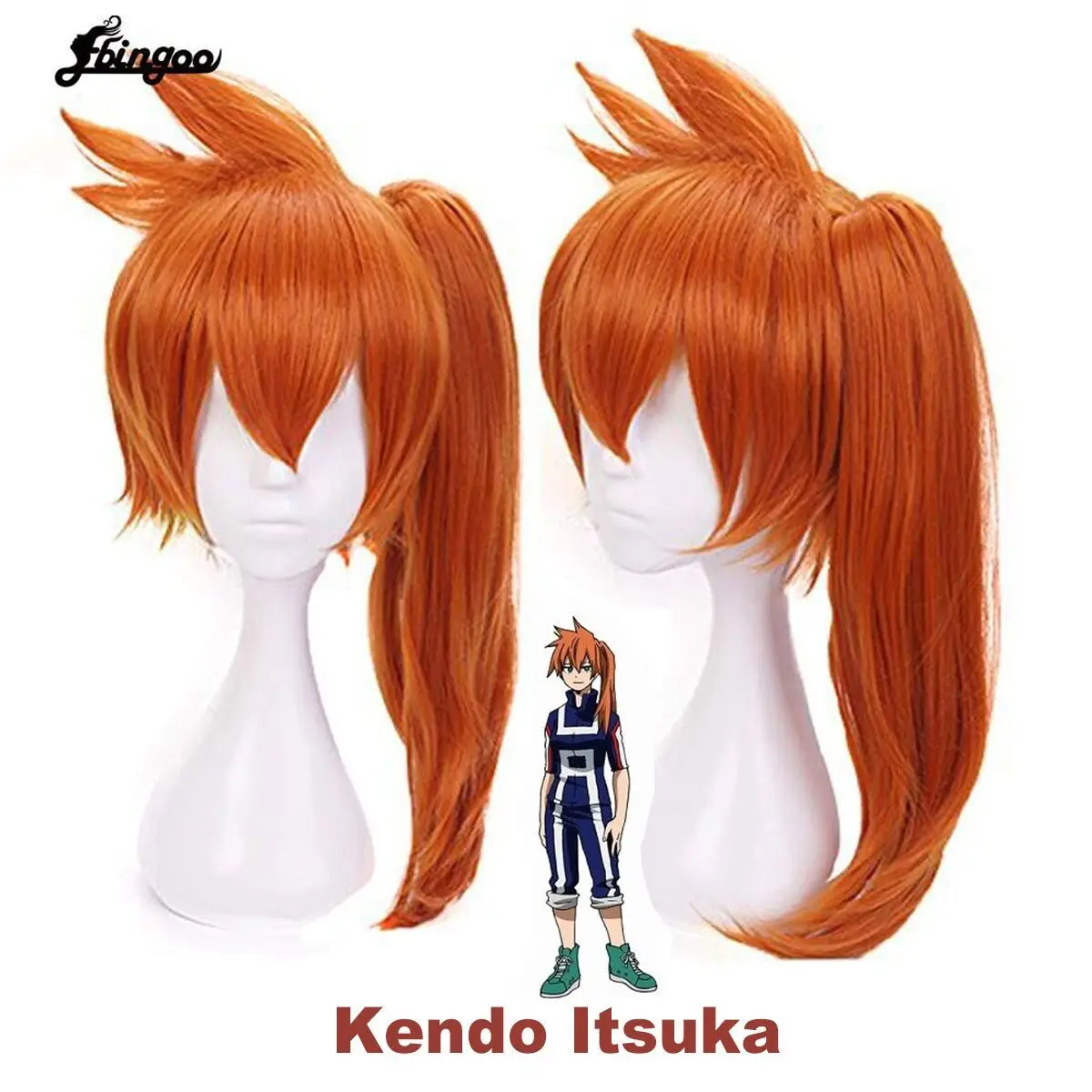 Ebingoo Synthetic Wig My Hero Academy Itsuka Kendo Cosplay Wig Long Straight Ponytail Orange Hair Wigs  For Halloween Party