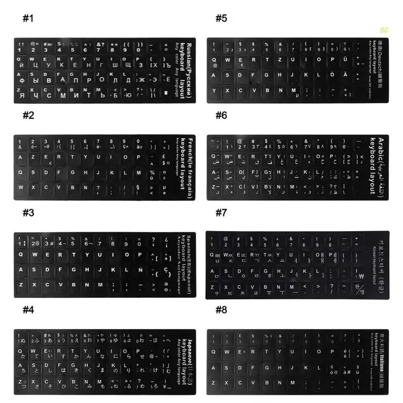 Keyboard Letters Sticker Russian/French/Spanish/Japanese/German/Arabic/Korean/Italian Alphabet Stickers for Laptop PC .