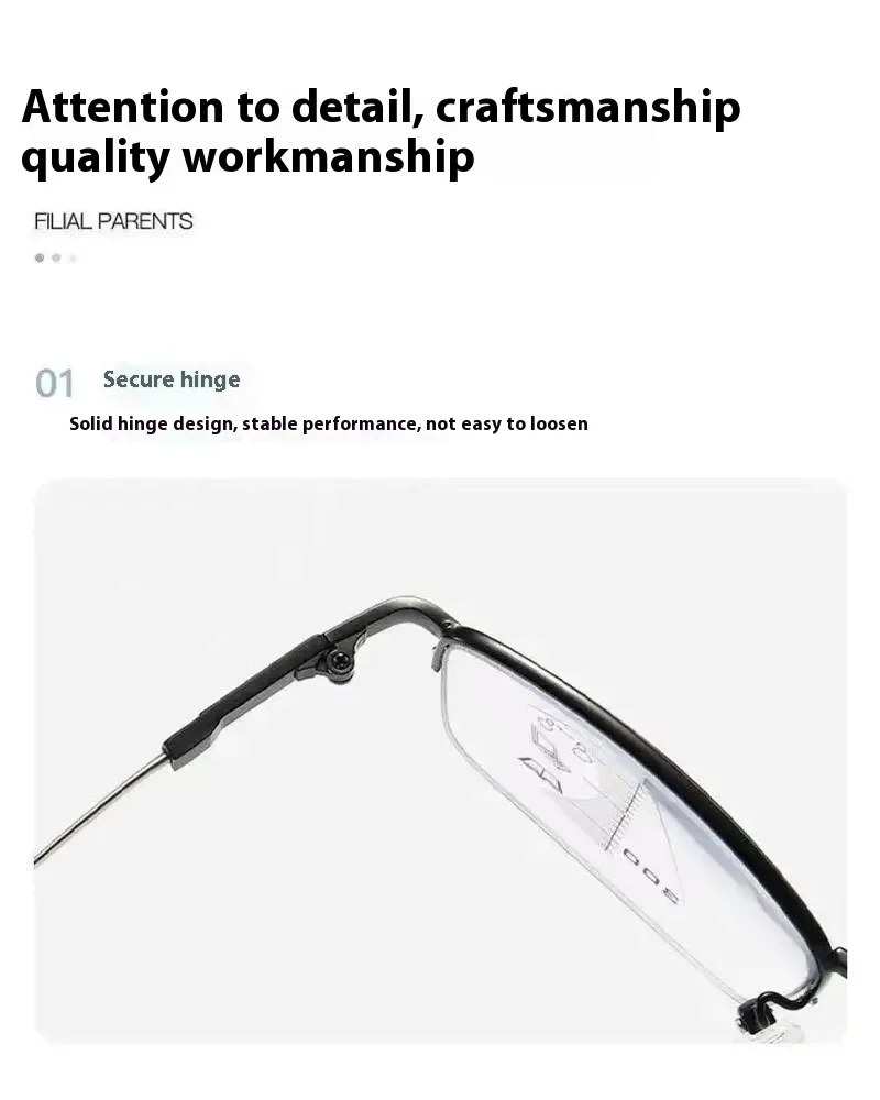Speicher Titan Legierung Sonne Übergang Photochrome Progressive Lesebrille Männer Anti-blau Licht Multifokale Presbyopie Brille – Detail 9