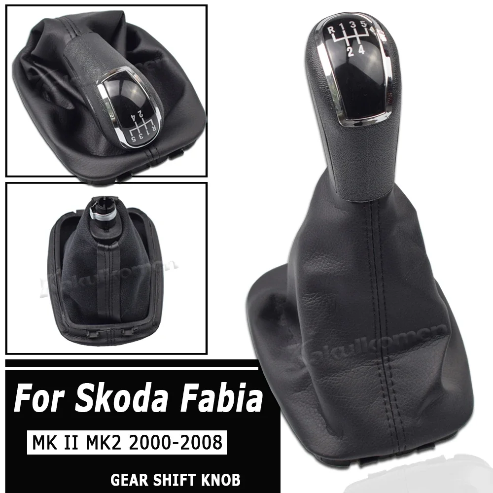 5 Speed Car Gear Shift Knob Leather Boot For Skoda Fabia MK II MK2 2000 2001 2002 2003 2004 2005 2006 2007 2008 Car-Styling