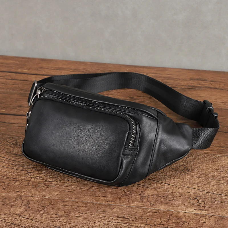 Men's chest bag, genuine leather casual sports crossbody waist bag, large-capacity top-grain cowhide single-shoulder chest bag