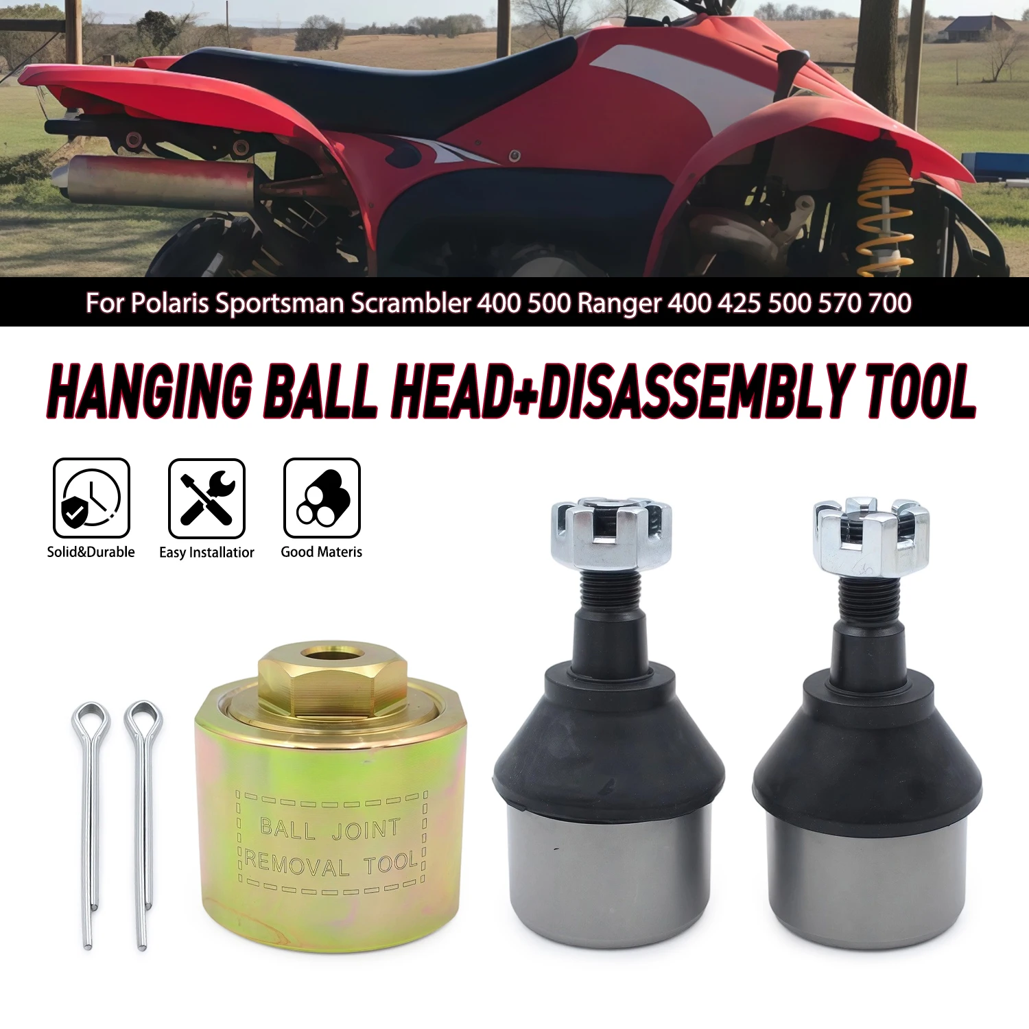 

Front Ball Joint Bracket Removal Puller Tool For Polaris Sportsman Scrambler 400 425 500 570 700 ETX Big Boos 250 300 350 400L