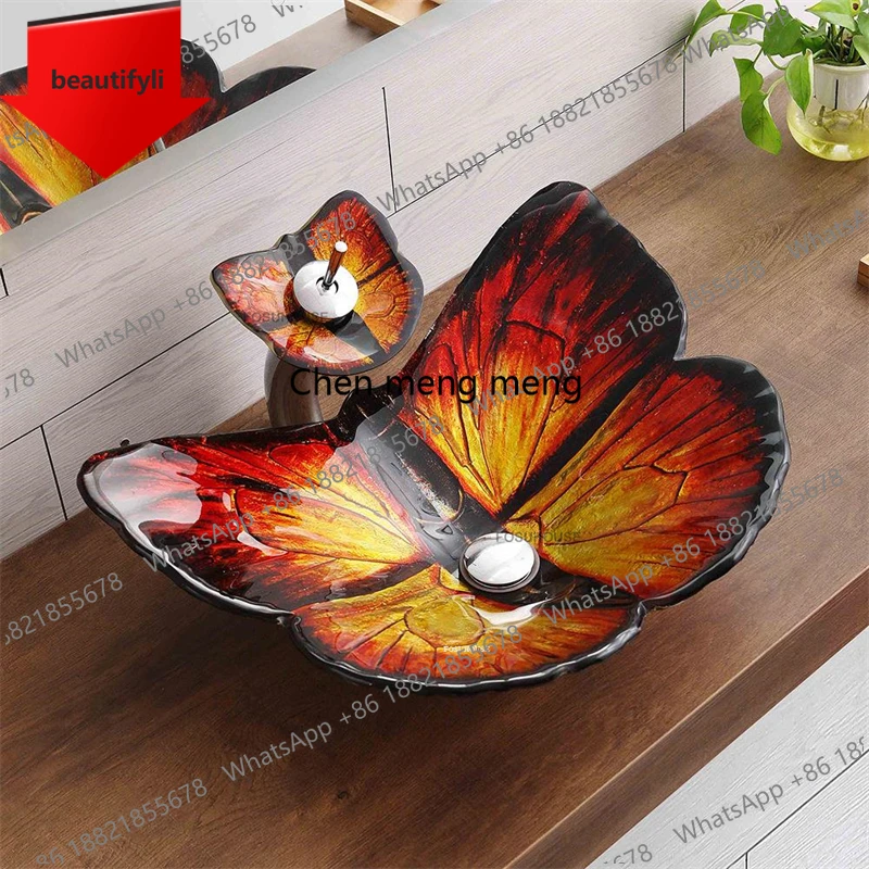 

A44 Nordic Hotel Butterfly: Дизайнерские накладные раковины для ванной комнаты и кухни, стеклянные, в японском садовом стиле B