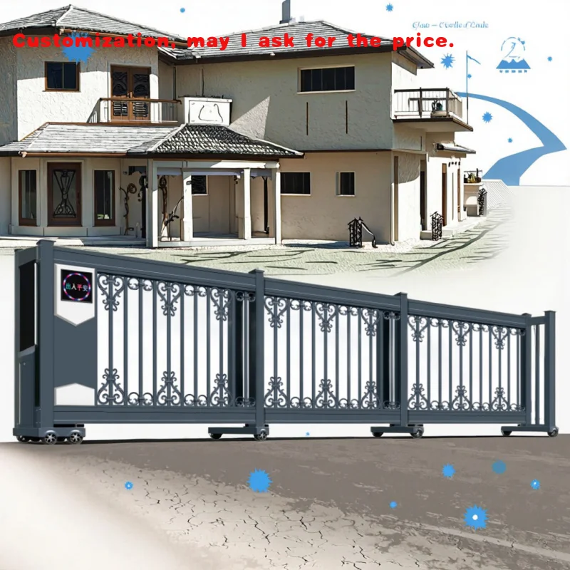 

custom.Aluminum Alloy Automatic Sliding Door Industrial Fencing Trellis Straight Gate Telescopic Sectioned