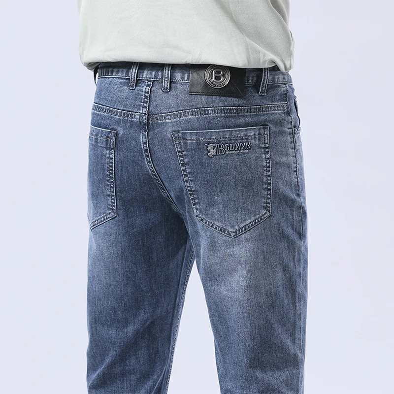

2025 Spring Summer New Business Jeans Blue for Men Stretch Straight Comfortable Casual Denim Long Pants Classic Style Male