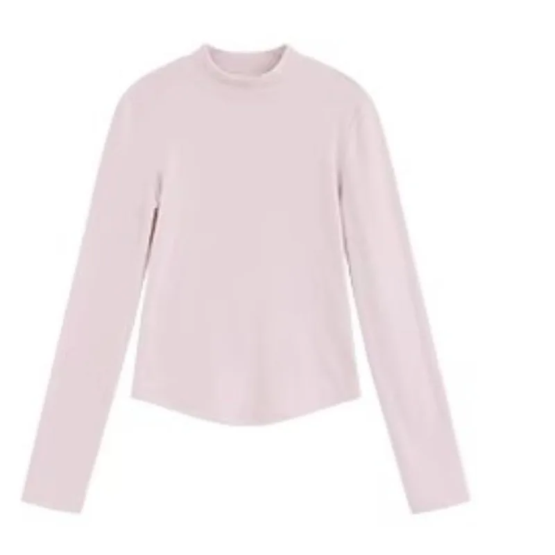 Femmes doux coupe ajustée T-Shirt Stretch à manches longues haut superposition maillot de corps automne hiver côtelé élastique T-Shirt pour bureau tenue décontracté