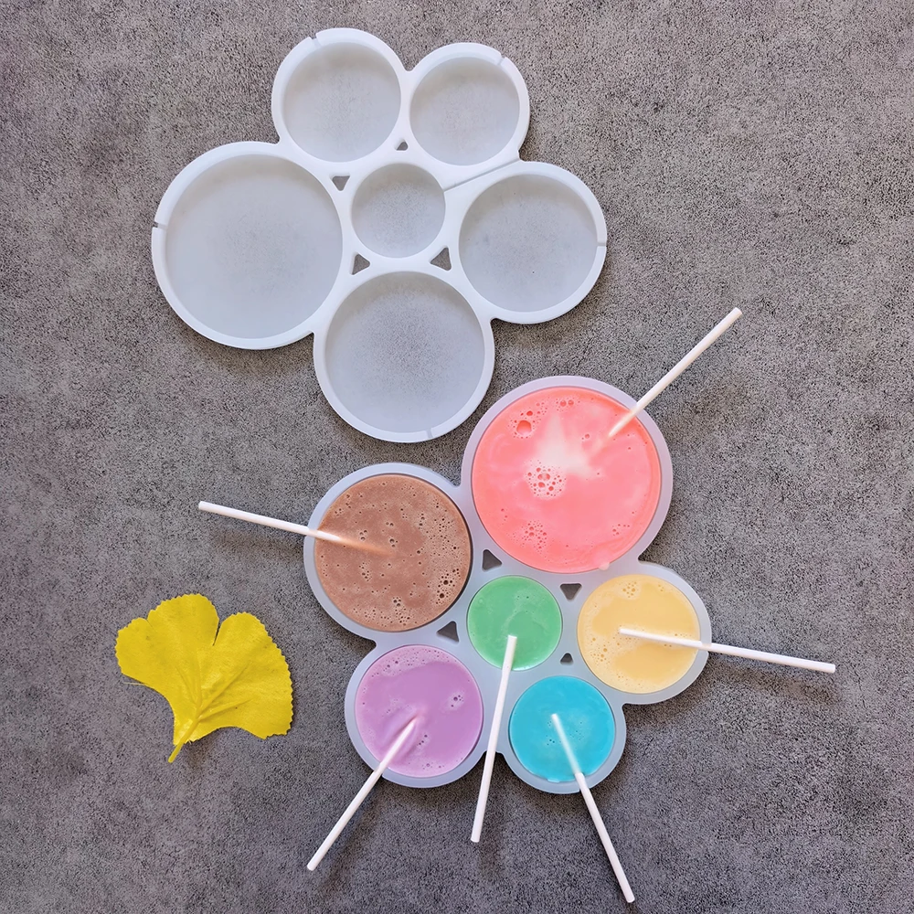 6-cavity size circular lollipop chocolate silicone mold 3D candy biscuit ice grid cake decoration baking utensils