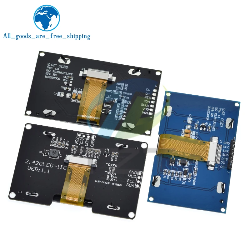 TZT 1/3 pièces 2.42 "2.42 pouces écran LCD blanc jaune 128x64 Module d'affichage OLED IIC I2C SPI série pour C51 SPD0301