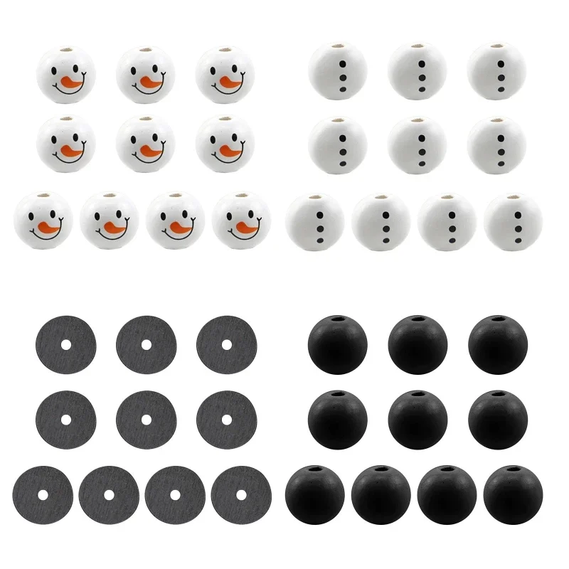 Christmas Half Wooden Beads Snowman Split Beads Black White Split Balls Wooden Craft Beads Holiday Decoration