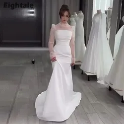 Eightale Arabic Wedding Dresses Lace Customized High Neck Long Sleeves Spandex White Ivory Mermaid Bridal Gown